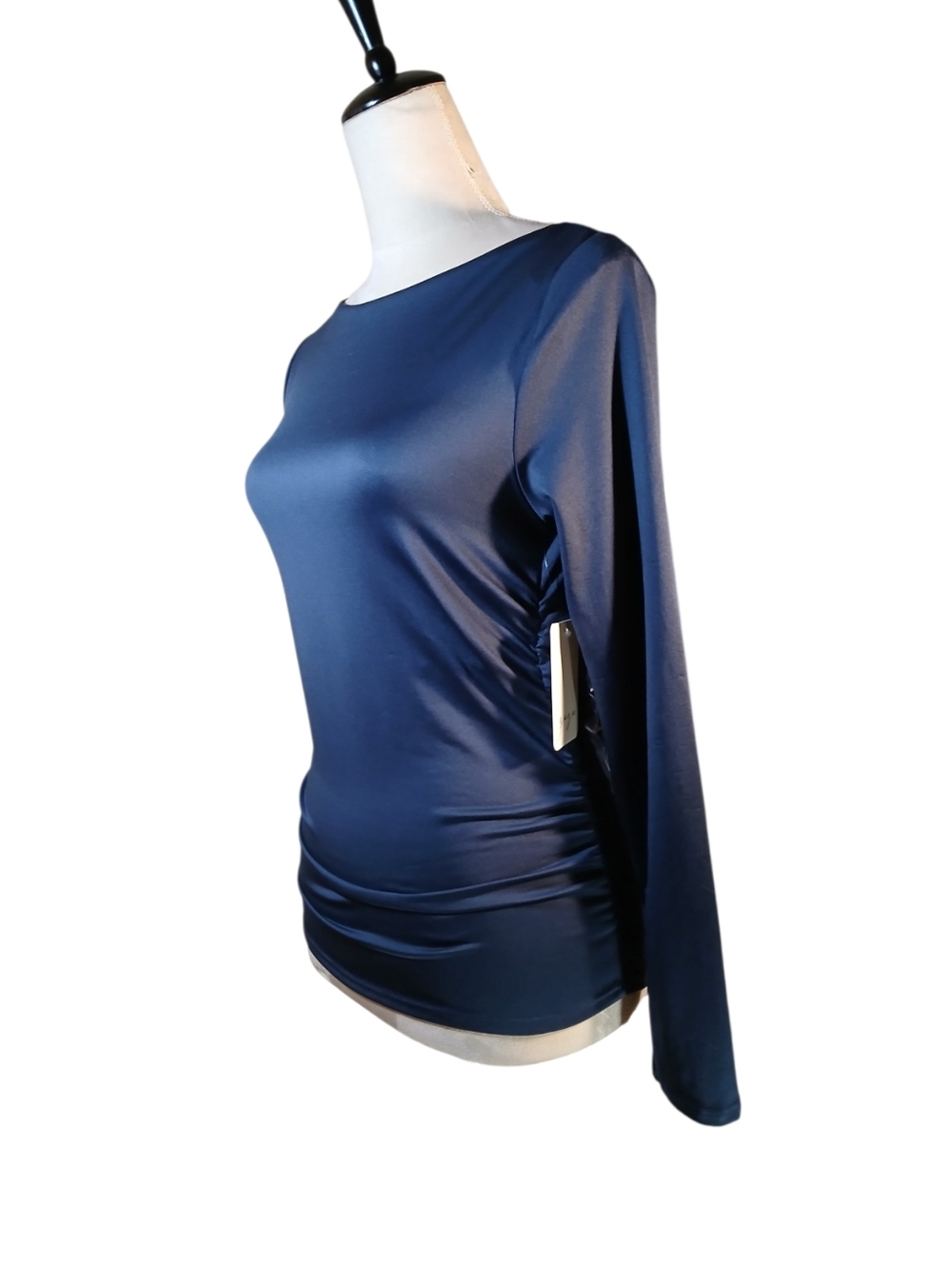 NWT GAZE Draped Plunge Back,  Blue Blouse - Picture 2 of 7